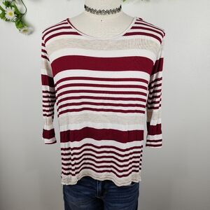 Rue Juju Red White Tan Striped Top Sz Xtra Large